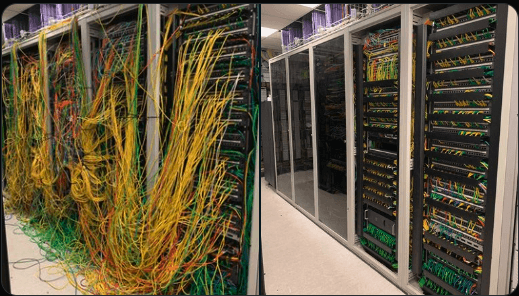 Before and after NHS data cabinet cable management project
